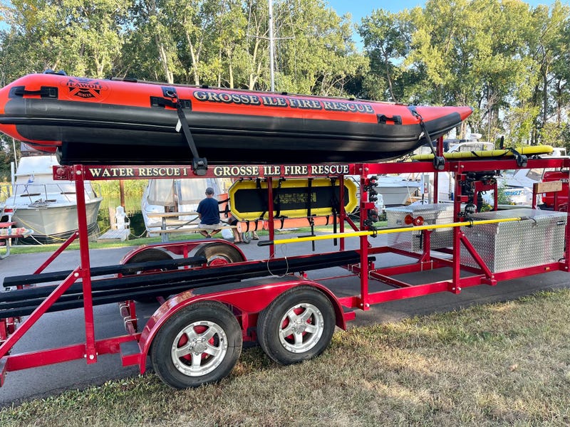 Grosse Ile Fire Rescue boat on trailer