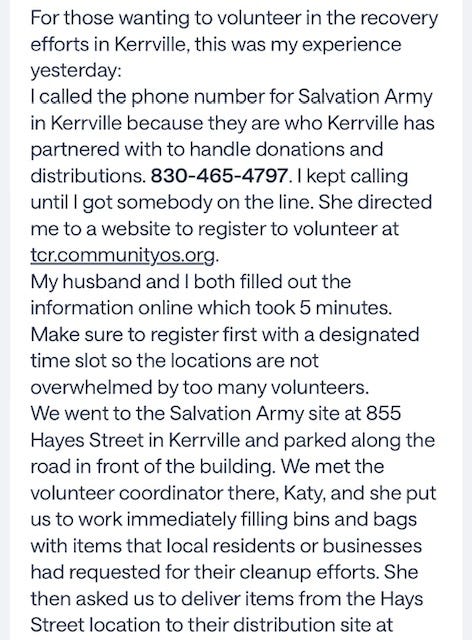 Description of Volunteering After Central Texas Flood