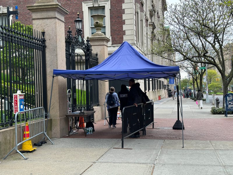 Campus security on Sunday was posted at each entrance to Columbia University's Morningside Heights campus and restricting access to only those with a valid university ID.