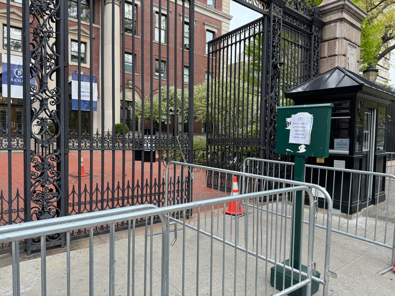 Campus security on Sunday was posted at each entrance to Columbia University's Morningside Heights campus and restricting access to only those with a valid university ID.