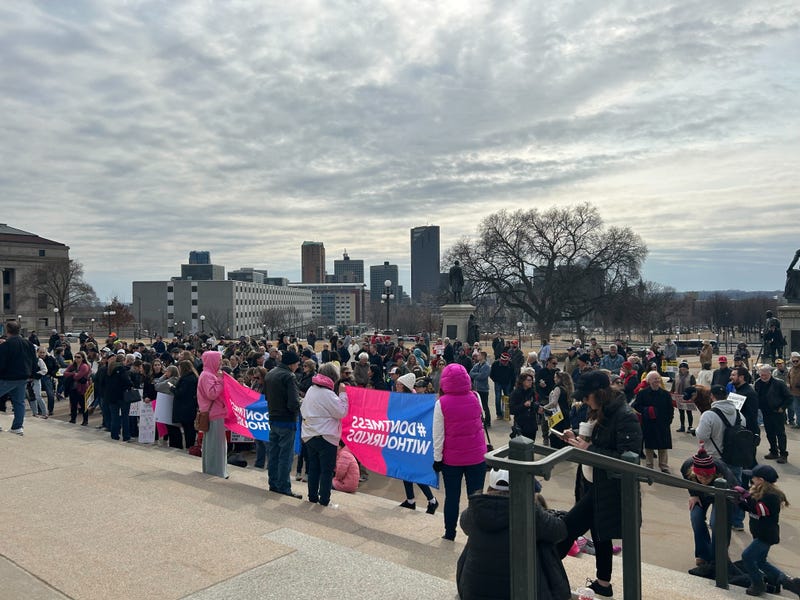 Local sports stars and politicians gathered for a rally on the Capitol steps to keep biological boys out of women’s sports.