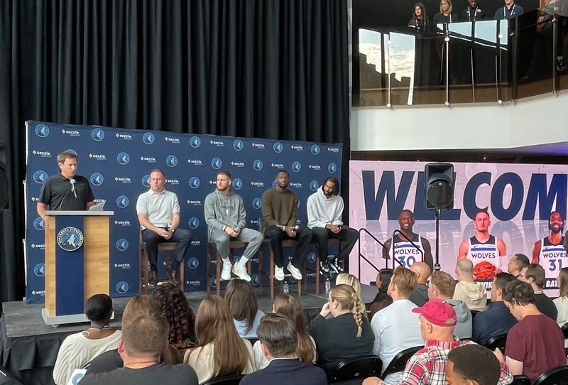 The three newest Minnesota Timberwolves made their first public appearance in the Twin Cities Thursday.