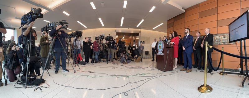 Bucks County officials hold a press conference on Feb. 2, 2024, days after Justin Mohn allegedly killed and beheaded his father in Levittown, then posted a gruesome video about it to YouTube. 