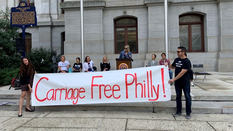 Animal activists outside Philadelphia City Hall on Monday called for the end of horse-drawn carriages in the city.