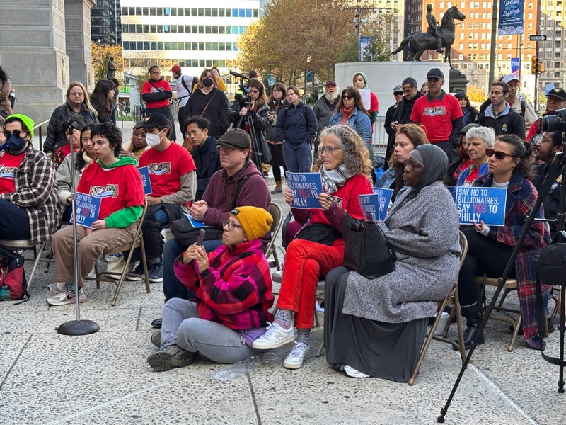Arena opponents hold 'the people's hearing' on Tuesday outside of City Hall.