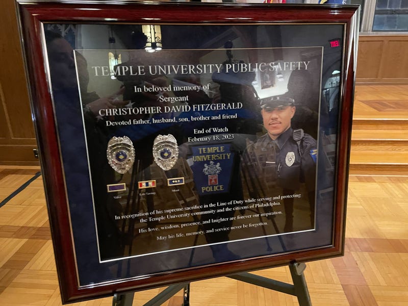 A plaque honoring Sgt. Christopher Fitzgerald unveiled at a dedication ceremony on Sunday.