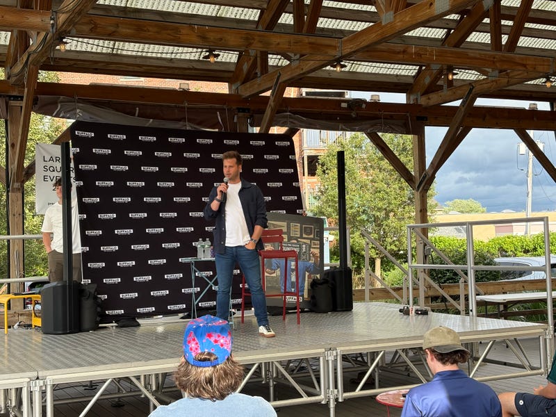 President of Buffalo Pro Soccer Peter Marlette Jr. speaking to supporters at an open house Thursday, July 17.