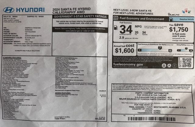 Hyundai Santa Fe Calligraphy Hybrid AWD