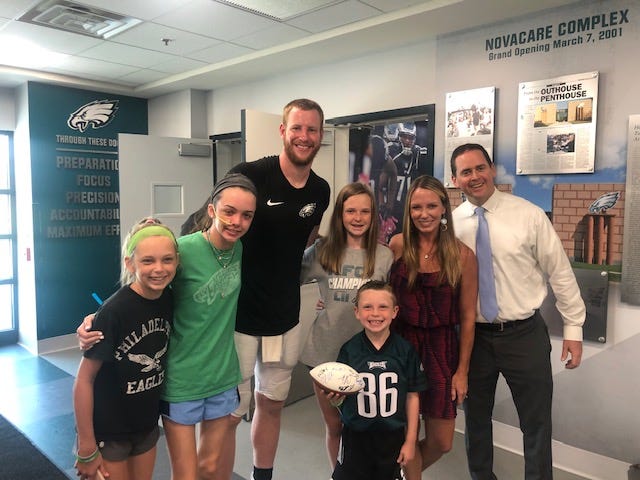 Lily Walker and her family visiting Philadelphia Eagles training camp.