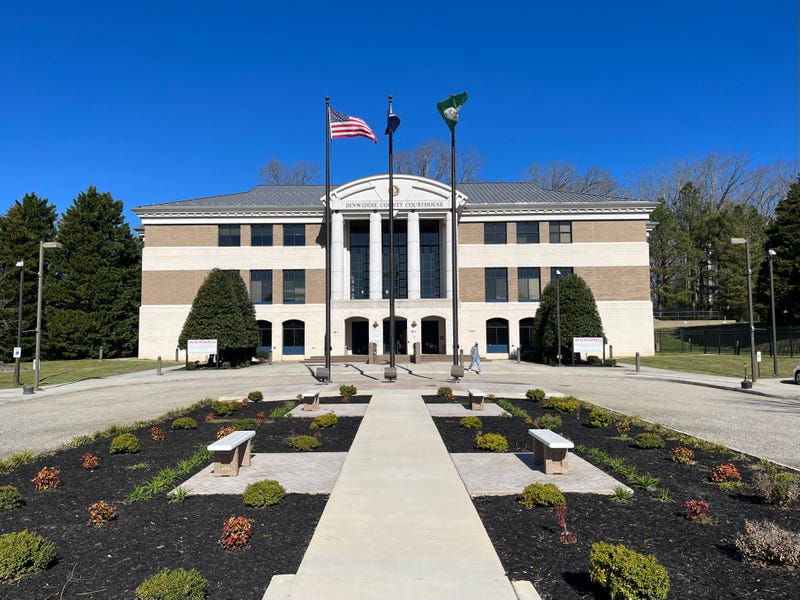 the Dinwiddie County Courthouse on a sunny morning