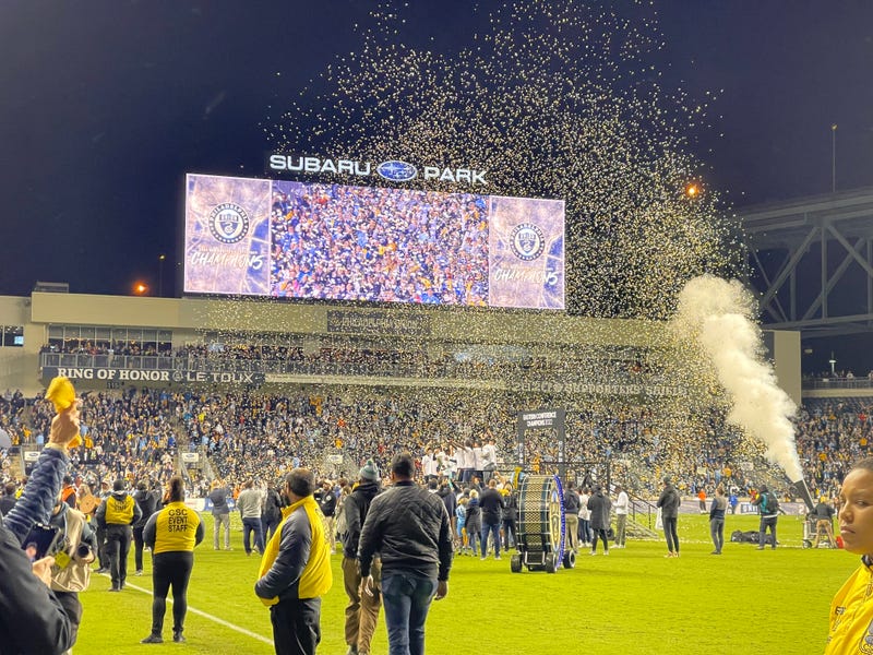 A view of the championship celebration as the Philadelphia Union clinched the MLS Eastern Conference title by beating NYCFC 3-1 Sunday night.