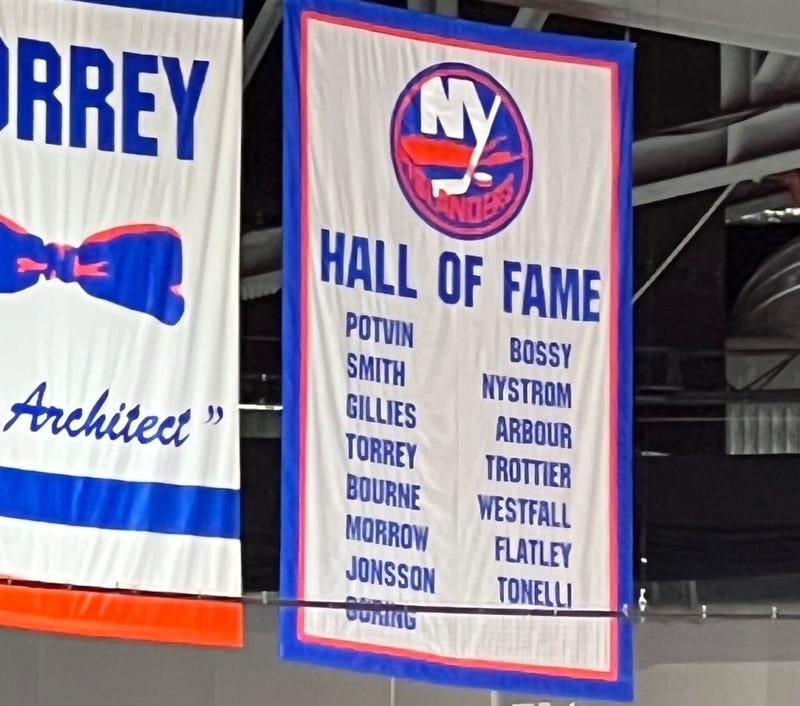 The Islanders' Hall of Fame banner at UBS Arena