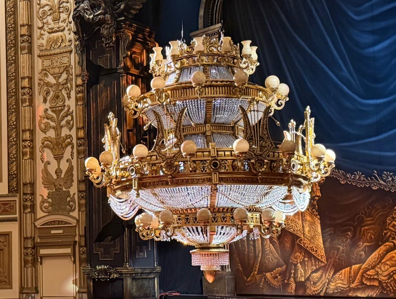 The one ton, iconic chandelier hanging in the Cadillac Palace Theater