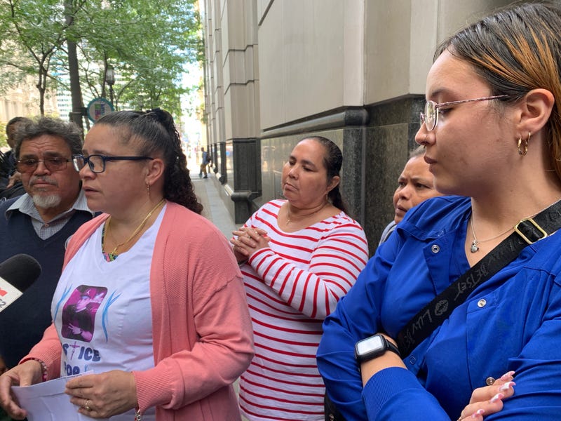 The family of Eddie Irizarry stopped to speak with reporters outside of the Criminal Justice Center.