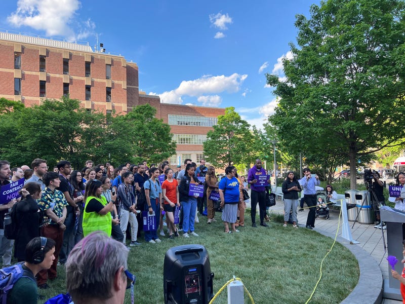 Penn residents and fellows rally outside hospital to demand better wages as months-long negotiations carry on