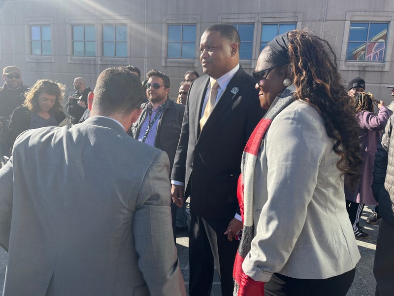 Marty and La’Quetta Small seen outside the courthouse on Dec. 18, 2025, after Marty Small was acquitted on all charges. 