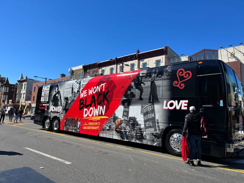 The We Won't Black Down bus by Black Voters Matter, which came to North Philadelphia on Saturday.