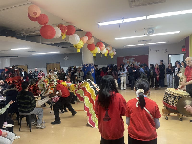 Students perform the traditional Lion Dance at the Lunar New Year party on Saturday, Feb. 8, 2026.