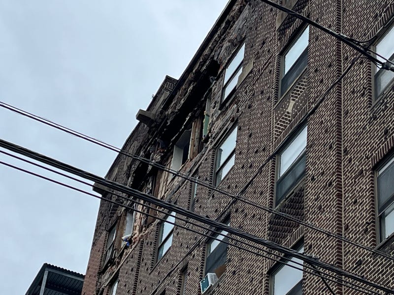 Part of the collapsed Lindley Towers apartments.