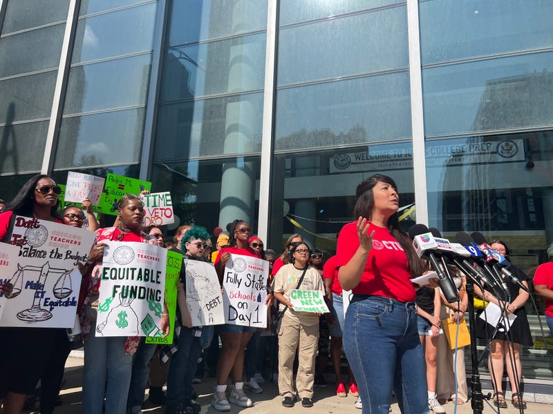 Chicago Teachers Union members rallied against Chicago Public Schools' proposed budget on Thursday outside of Jones College Prep.