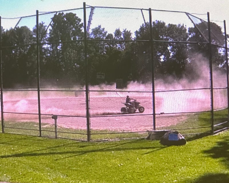 Four suspects are being sought in Macomb County after police say they used a golf cart and four-wheelers to cause damage to a baseball field two days in a row.