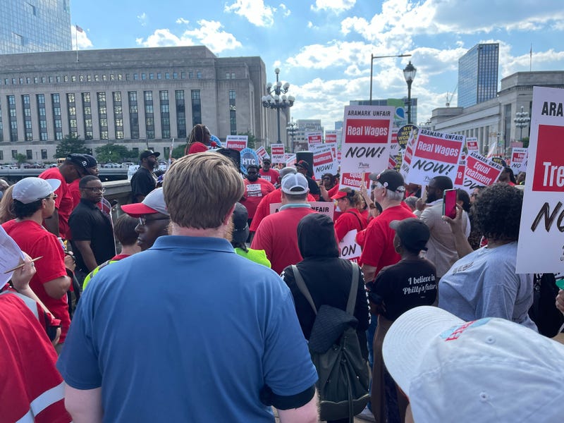 Wednesday's demonstration was one of the larger ones from the Unite Here Local 274, the food service workers union under Aramark.