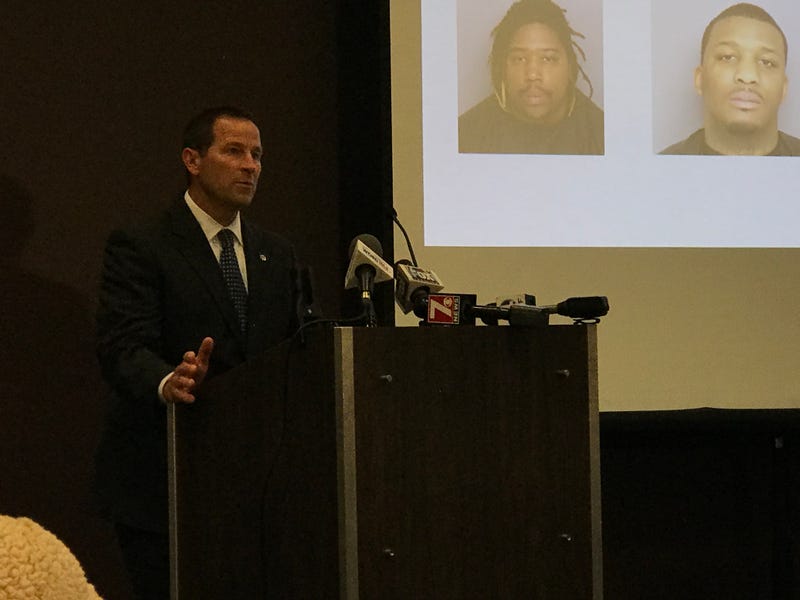 Lieutenant Tim Conroy of the GPD speaks at a press conference announcing the arrests of three men in Cobey Smith's murder
