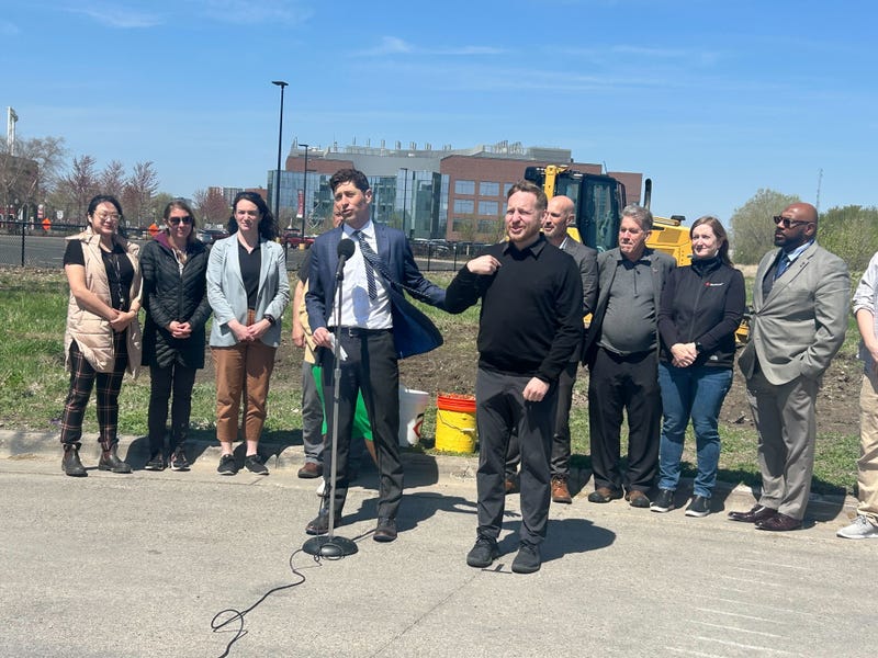 Minneapolis Mayor Jacob Frey (center) and other city leaders broke ground Wednesday as Minneapolis is set to become the first city in North America to own and operate a biochar production facility.