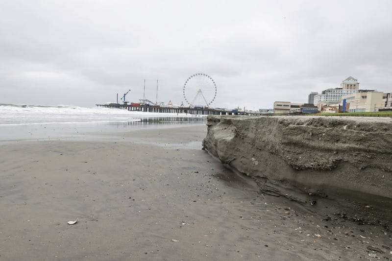 A chunk taken out of the beach in Atlantic City after Hurricane Erin.