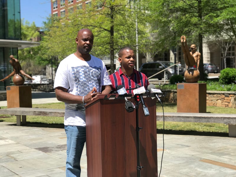 Bruce Wilson and Derrick Quarles of Black Lives Matter Greenville speak at press conference