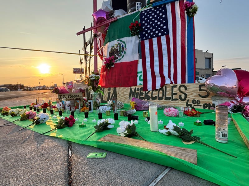 A memorial, shown on Feb. 4, 2025, was set up at the site of the deadly medical transport jet crash in Northeast Philadelphia that killed six Mexican nationals onboard, including a pediatric patient and her mother. One person on the ground was also killed.