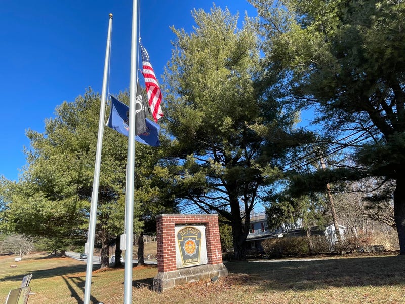 Flags at half-staff at Pennsylvania State Police barracks in Coatesville