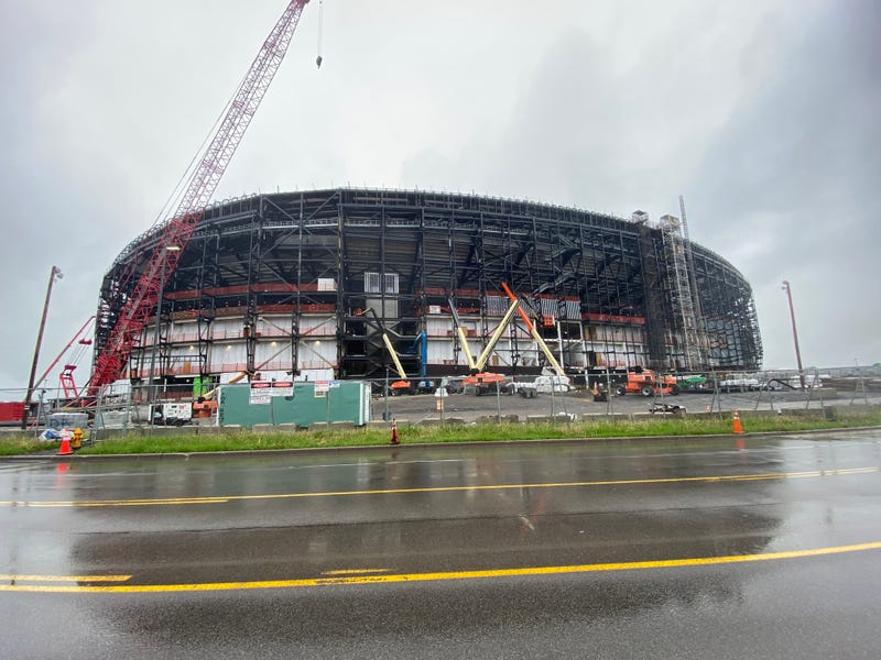 Graffiti and other vandalism has slowed construction at Highmark Stadium.
