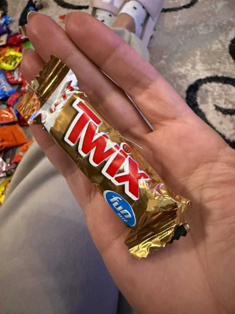 A needle was found protruding from a candy bar collected on Halloween