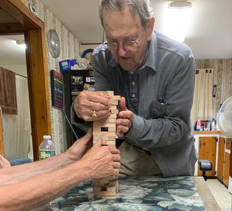 Playing Jenga with Sue's Dad