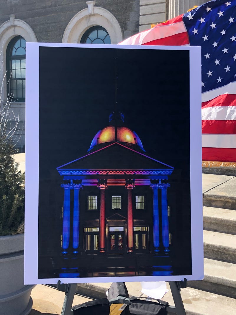 A rendition of what the Theodore Roosevelt Executive & Legislative Building will look like lit up in Islanders blue and orange.