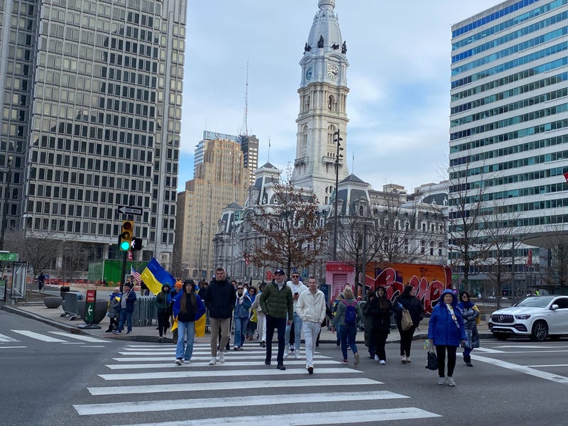 Philadelphians march in solidarity for Ukraine on eve of third anniversary of war with Russia