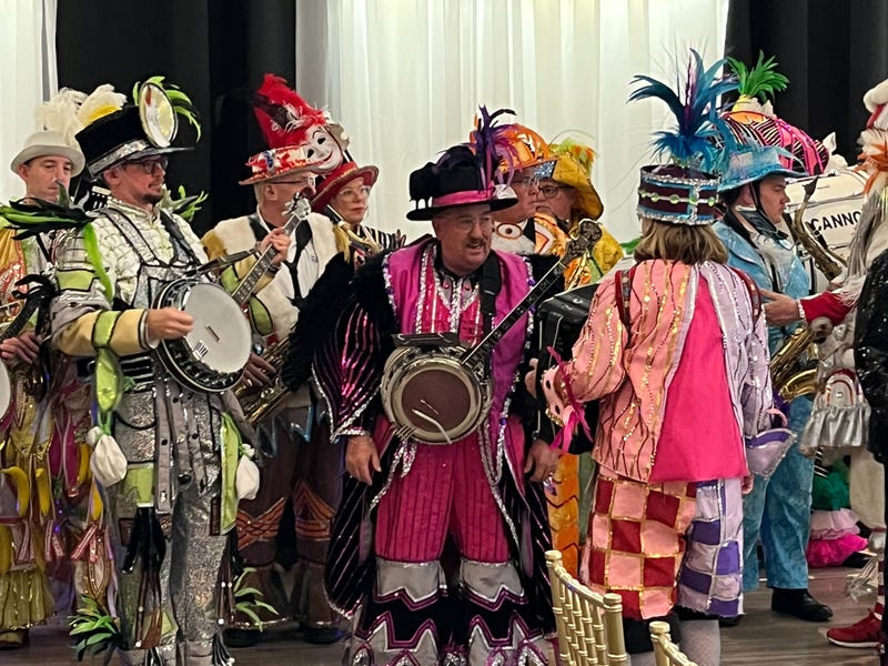 Mummers gather for the announcement at the Mummers Museum in Pennsport.
