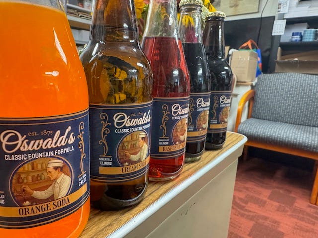 Oswald's line of sodas to commemorate the old soda fountain at the pharmacy