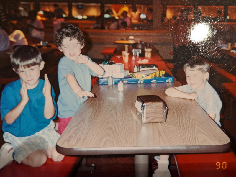 WWJ's Zach Clark, middle, at a Major Magic's birthday party in 1990