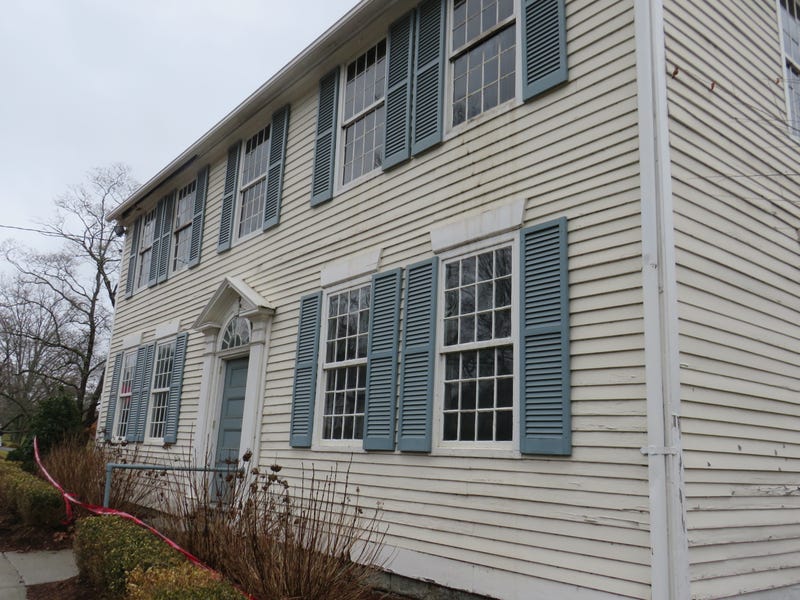 The facade of the Whitney House, which still stands after a fire heavily damaged the building at UConn, 1/20/23