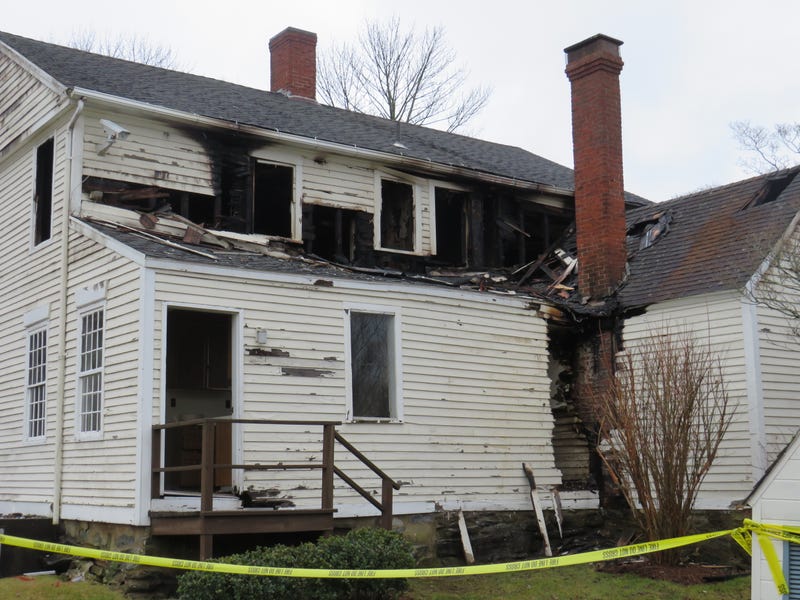 Fire damage in the rear of Whitney House (1769), the oldest building on UConn's main campus in Storrs, 1/20/23