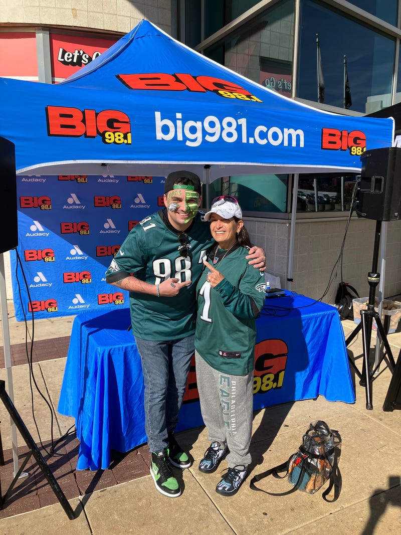 Coop with Philadelphia Eagles fans before the Eagles vs. Steelers game
