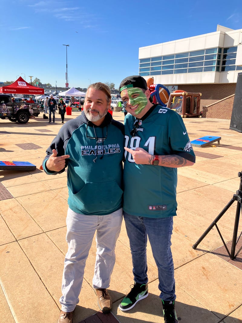 Coop with Philadelphia Eagles fans before the Eagles vs. Steelers game