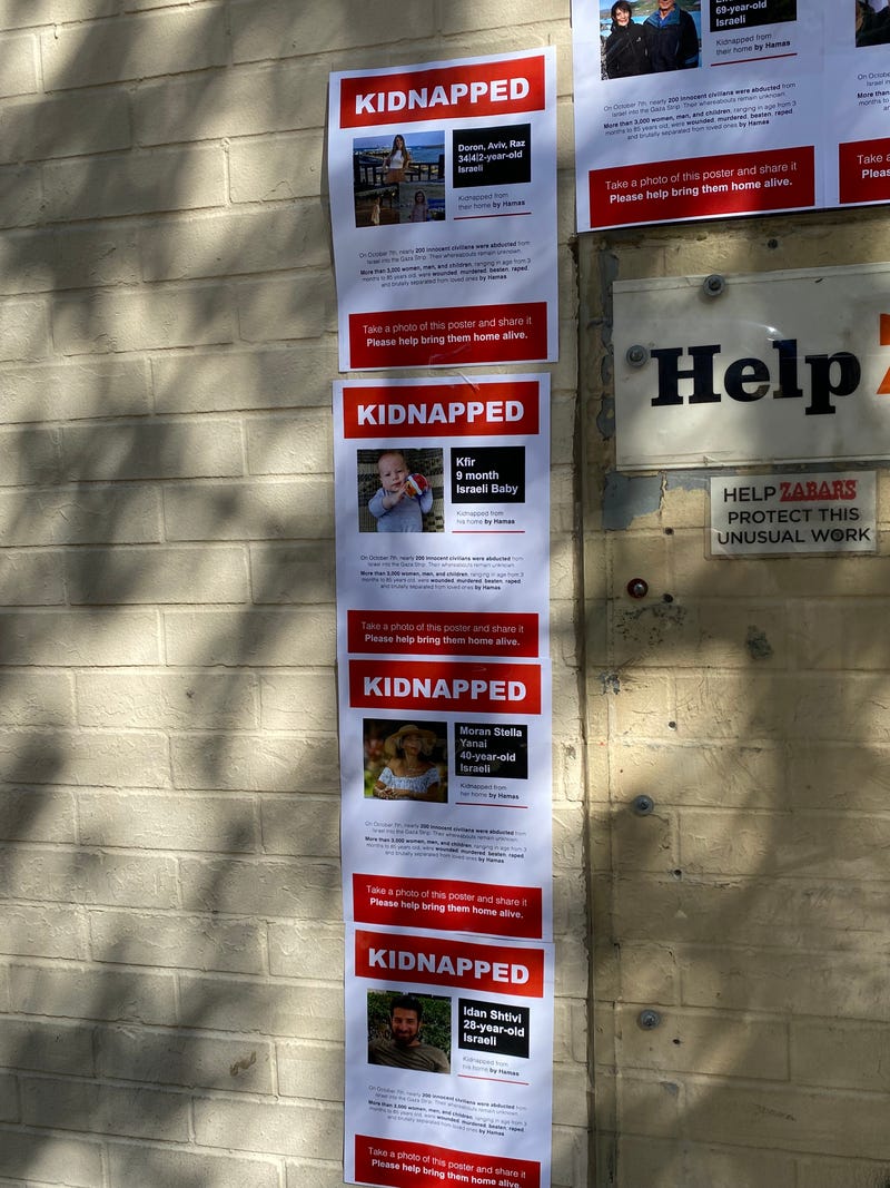 Posters on the Upper West Side on Oct. 12 2023 display Israelis abducted by Hamas during its terror attack.