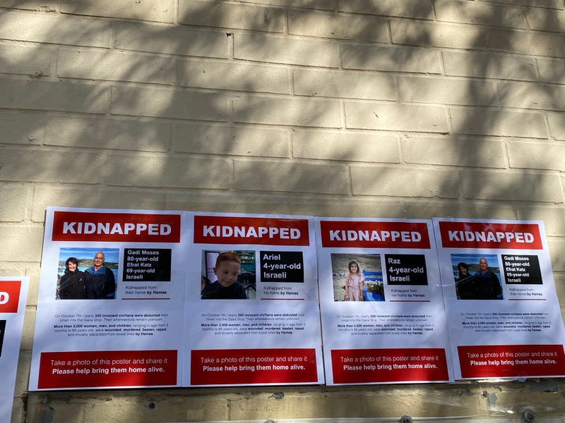 Posters on the Upper West Side on Oct. 12 2023 display Israelis abducted by Hamas during its terror attack.