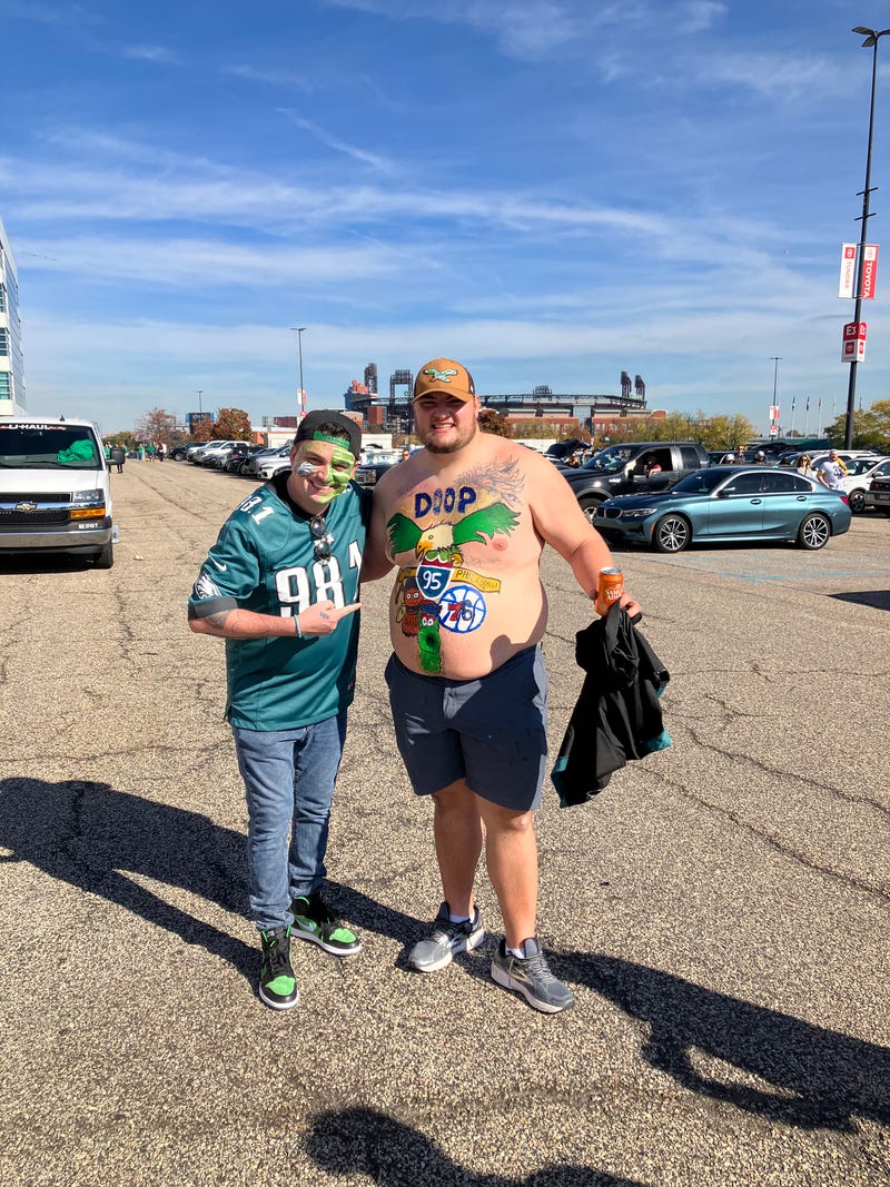 Coop with Philadelphia Eagles fans before the Eagles vs. Steelers game