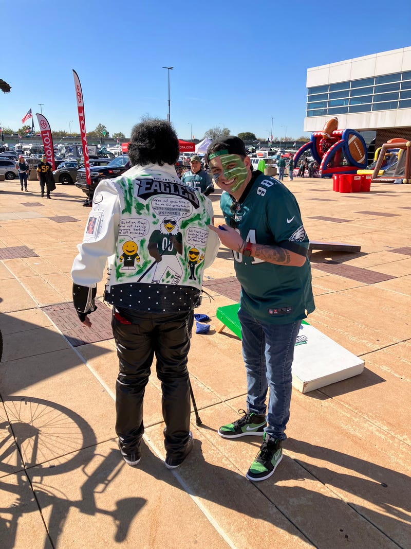 Coop with Philadelphia Eagles fans before the Eagles vs. Steelers game