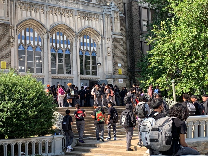 Many students register on the first day of school at former charter Olney High, Aug. 29, 2022.