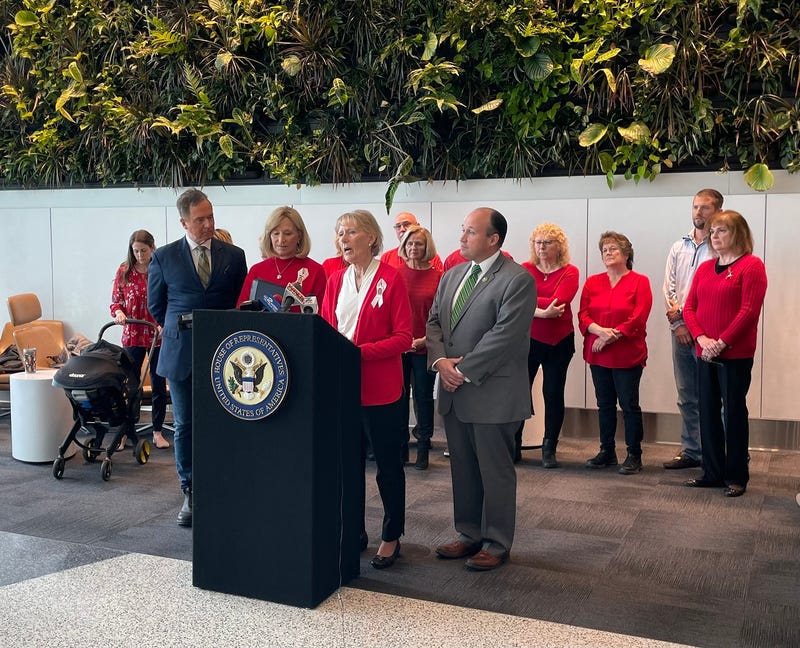 Rep. Brian Higgins and Rep. Nick Langworthy with members of Families of Flight 3407